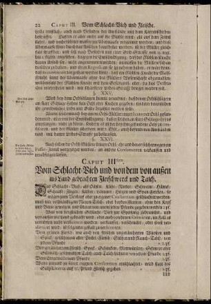 Caput III. Vom Schlacht-Vieh und von dem von außen ins Land gebrachten Fleischwerck und Talch.