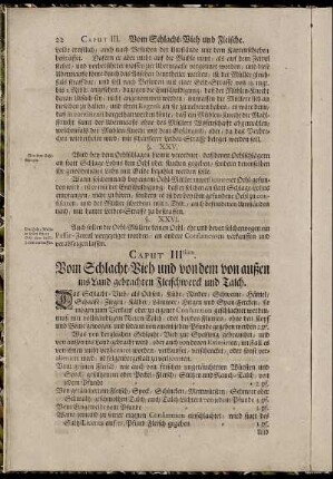 Caput III. Vom Schlacht-Vieh und von dem von außen ins Land gebrachten Fleischwerck und Talch.