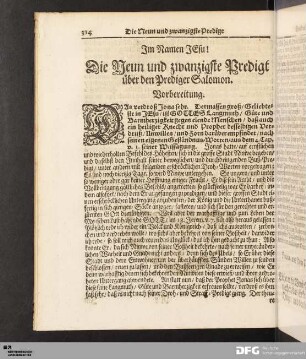 Die Neun und zwanzigste Predigt über den Prediger Salomon.