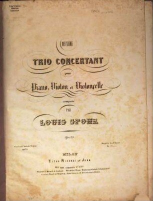 Deuxième trio concertant : pour piano, violon et violoncelle ; op. 123