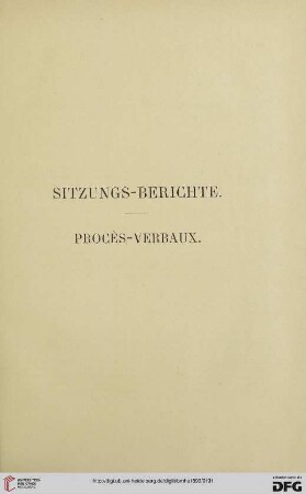 Sitzungs-Berichte / Procès-Verbaux