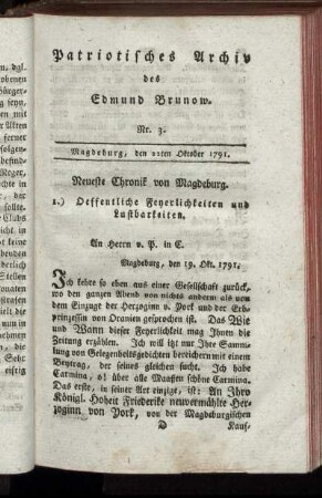 Nr. 3. Magdeburg, den 22ten Oktober 1791