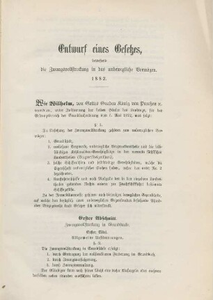 Entwurf eines Gesetzes, betreffend die Zwangsvollstreckung in das unbewegliche Vermögen. 1882.