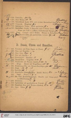 D. Dosen, Uhren und Emaillen (Nr. 244 - 261)