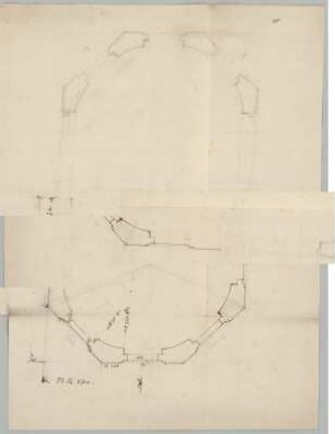 Plan et Elevation d' un Salon. : Dresden, Schloss Pillnitz, Ringrennhaus, Entwurfsskizze mit Maßangaben, unbekannter Zeichner, 1. Hälfte 18. Jh. Feder, Graphit/Papier. 61,5 x 44,8 cm. Vgl. Blatt 16.