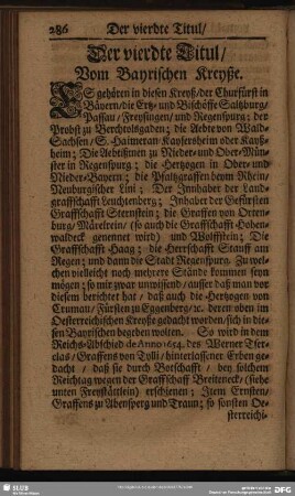Der vierdte Titul, Vom Bayrischen Kreyße