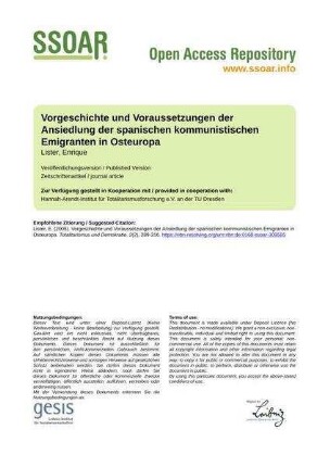 Vorgeschichte und Voraussetzungen der Ansiedlung der spanischen kommunistischen Emigranten in Osteuropa
