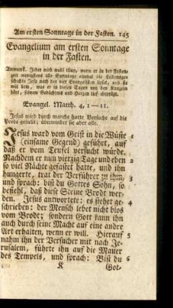 Evangelium am ersten Sonntage in der Fasten