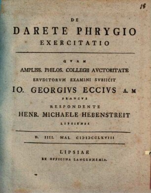 De Darete Phrygio : Exercitatio