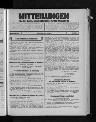 Jahrgang 1933, Hamburg, den 9. April, Nummer 15