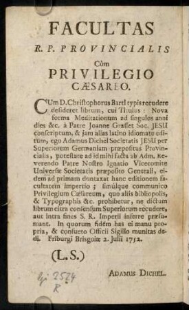 1v-5v, Facultas R. P. Provincialis; Monita Necessaria
