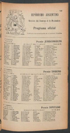 Hipódromo Argentino - Reunión del Domingo 8 de Noviembre [de 1908] - Programa oficial
