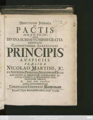 Disputatio Juridica De Pactis : Ad lib. ff II. Tit. XIV.