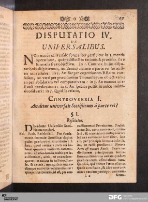 Disputatio IV. De Universalibus.
