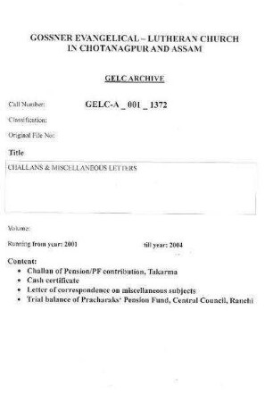 CHALLANS & MISCELLANEOUS LETTERS