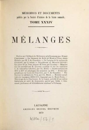 Mémoires et documents. 34. 1879
