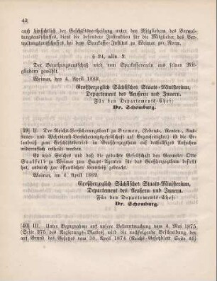 39. Ministerial-Bekanntmachung, die Konzessionierung der Reichs-Versicherungsbank zu Bremen, zum Geschäftsbetrieb im Großherzogthum betreffend