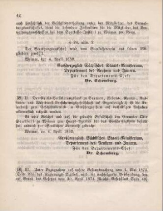 39. Ministerial-Bekanntmachung, die Konzessionierung der Reichs-Versicherungsbank zu Bremen, zum Geschäftsbetrieb im Großherzogthum betreffend