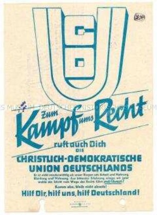 Propagandaflugblatt der CDU mit Mitgliederwerbung
