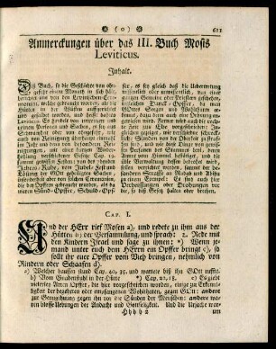 Anmerckungen über das III. Buch Mosis Leviticus