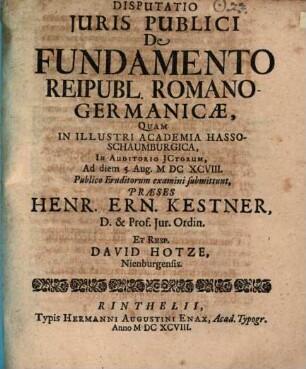 Disp. iur. publ. de fundamento reipubl. Romano-Germanicae