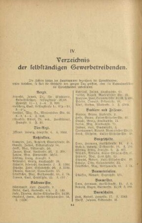 IV. Verzeichnis der selbständigen Gewerbetreibenden