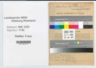 Entnazifizierung Franz Rieffert , geb. 18.10.1887 (Verw.Direktor)