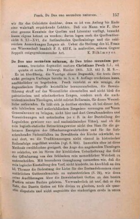 157-158 [Rezension] Pesch, Christian, De deo uno secundam naturam. De deo trino secundum personas