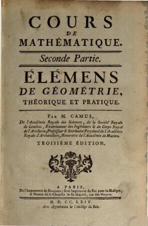 Cours De Mathématique, 2. Élémens De Géométrie, Théorique Et Pratique