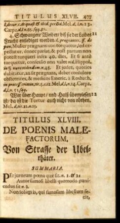 Titulus XLVIII. De Poenis Malefactorum. Von Straffe der Ubelthäter