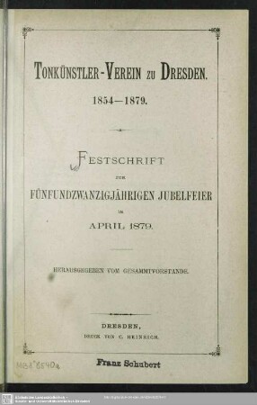 Festschrift zur Fünfundzwanzigjährigen Jubelfeier im April 1879