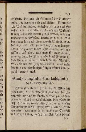 Glauben, unglaubig seyn, leichtglaubig seyn, aberglaubig seyn