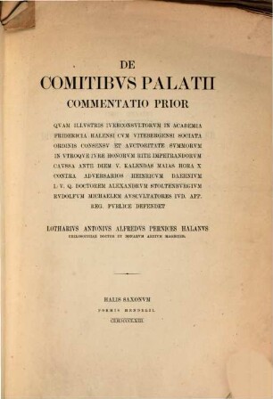 De Comitibvs Palatii Commentatio Prior