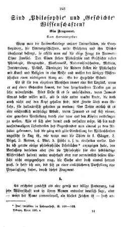 Sind "Philosophie" und "Geschichte" Wissenschaften? : ein Fragment