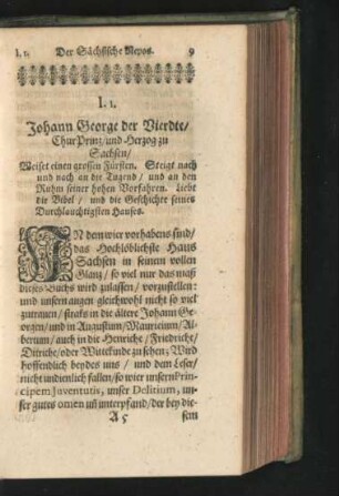 I. Johann George der Vierdte/ ChurPrinz/ und Herzog zu Sachsen.