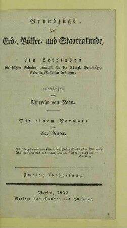 2. Abth.: 2. Abth. : ein Leitfaden für höhere Schulen, zunächst für die Königl. Preußischen Cadetten-Anstalten bestimmt