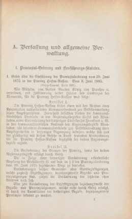 I. Provinzial-Ordnung und Ausführungs-Statuten