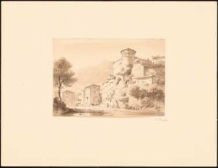 Südliche Flusslandschaft mit Stadt: Perspektivische Ansicht