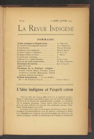 L'idée indigène et l'esprit colon.