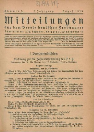 Nummer 5. 2. Jahrgang. August 1923.