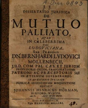 Dissertatio Juridica De Mutuo Palliato