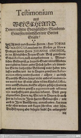 Testimonium aus Welschland
