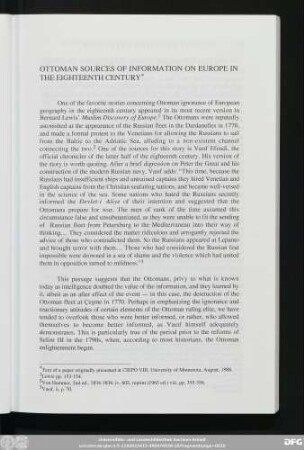 Ottoman Sources Of Information On Europe In The Eighteenth Century