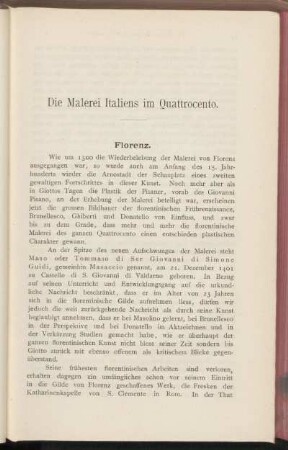 Die Malerei Italiens in Quattrocento.