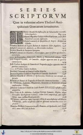 Series Scriptorum quae in volumine octavo…inveniuntur.