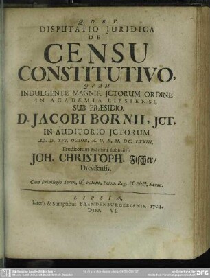 Disputatio Iuridica De Censu Constitutiuo