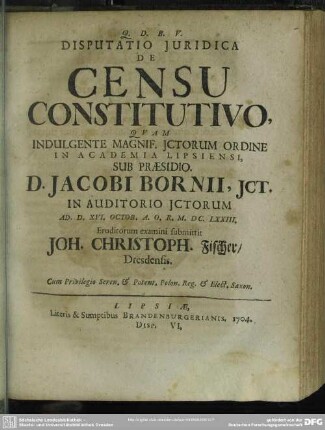 Disputatio Iuridica De Censu Constitutiuo