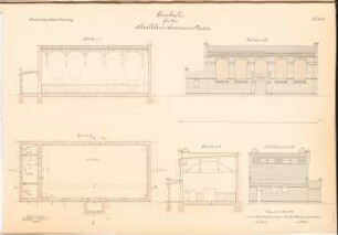 Lehrerseminar, Verden: Turnhalle: 2 Schnitte, Grundriss, Vorderansicht, südliche Seitenansicht