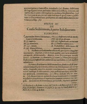 Sectio II. De Causis Seditionum, a parte Subditorum: Elenchus.