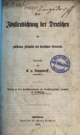 Jahresbericht über das Großh. Lyceum zu Heidelberg : am Schlusse d. Schuljahres .... 1860/61, Beil.